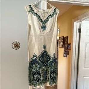 Sandra Darren Cream Embellished Sheath Dress